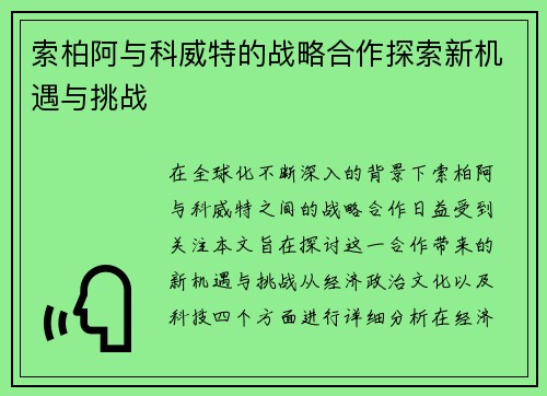 索柏阿与科威特的战略合作探索新机遇与挑战